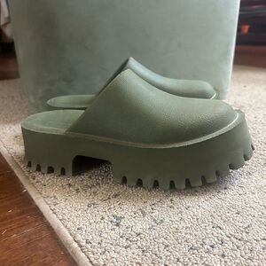 Olive Green Platform Slide Sandals